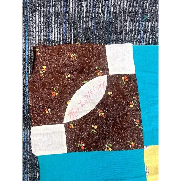 Vintage Unfinished Friendship Quilt Top With Names 64x86 Hand Stitched Rare - Picture 2 of 7